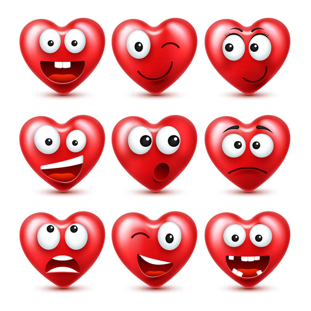 Серце смайлик Emoji векторний набір для день Святого Валентина. Смішні червоним обличчям з виразів і емоції. Символом любові. - Вектор, зображення