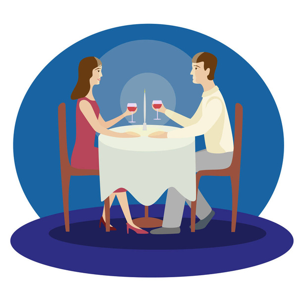 Romantic family dinner. Valentines dinner. Flat vector illustration - Vector, Image