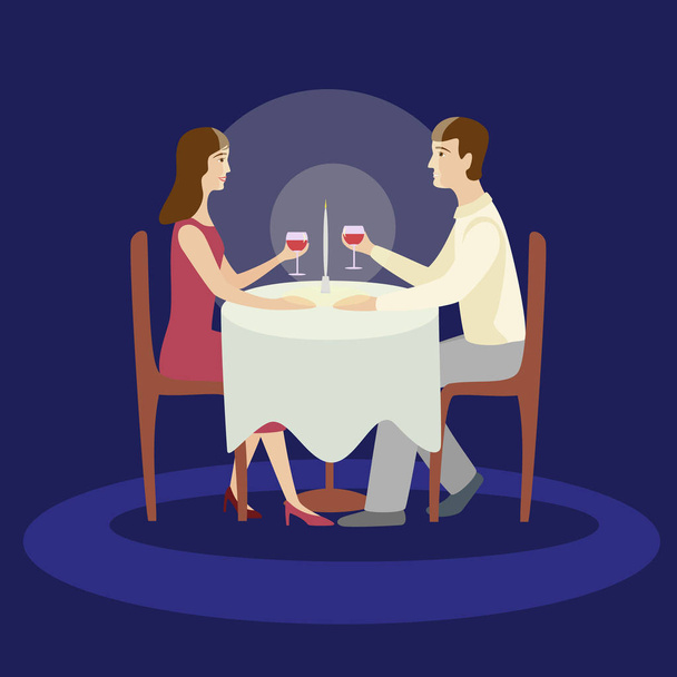 Романтический семейный ужин. Ужин в честь Валентина. Плоская векторная иллюстрация
 - Вектор,изображение