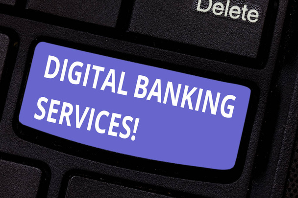 Word writing text Digital Banking Services. Business concept for Digitization of all the outmoded banking activities Keyboard key Intention to create computer message pressing keypad idea. - Photo, Image