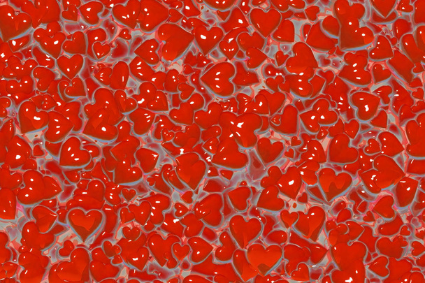 Valentinstag abstrakte 3D-Hintergrund mit glänzenden roten Herzen - Foto, Bild