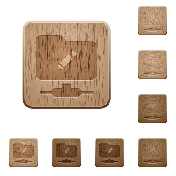 FTP rename on rounded square carved wooden button styles - Vector, Image