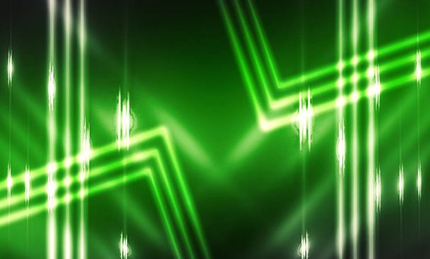 Fondo futurista oscuro con líneas y rayos de neón. Tendencia color verde OVNI
 - Foto, Imagen