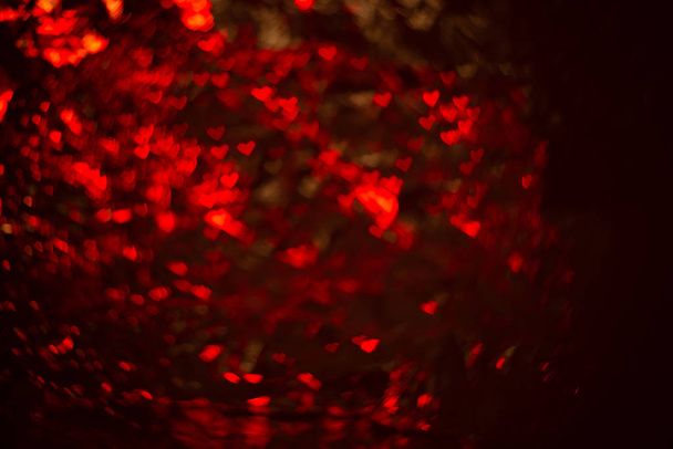 Abstract christmas gradient red gradient background with bokeh glitter and red hearts shape flowing, valentine day love relationship holiday event festive concept - Φωτογραφία, εικόνα