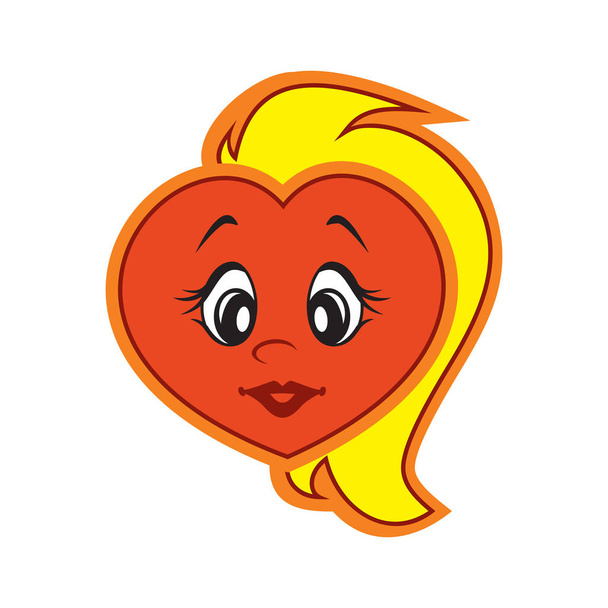 Vector illustration of the character heart girl. Fiery flame of love in the children's picture of the animation character. - Vector, Image