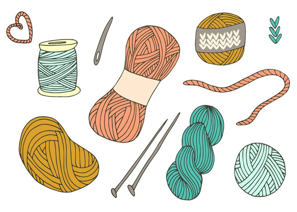 糸球を編み手に描画スタイルを設定します。印刷、ロゴ、創造的なデザイン。ベクトルの図。白で隔離 - ベクター画像