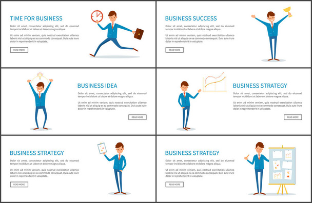Time for Business , Success Strategy Posters Set - Вектор,изображение
