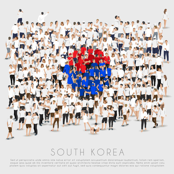 Güney Kore bayrağı şeklinde insan kalabalığı: vektör çizim - Vektör, Görsel