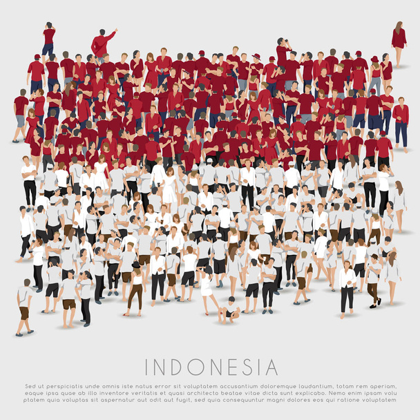 Endonezya bayrağı şeklinde insan kalabalığı: vektör çizim - Vektör, Görsel