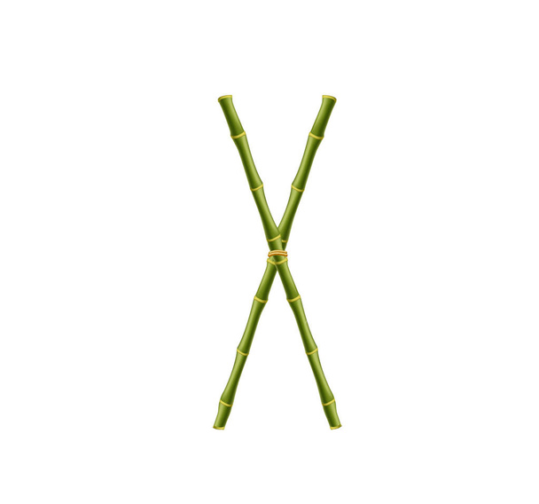 Alfabeto di bambù vettoriale. Lettera maiuscola X fatta di bastoncini di bambù verde realistici isolati su sfondo bianco. Concetto Abc per la creazione di parole, testo, pubblicità, messaggio
. - Vettoriali, immagini