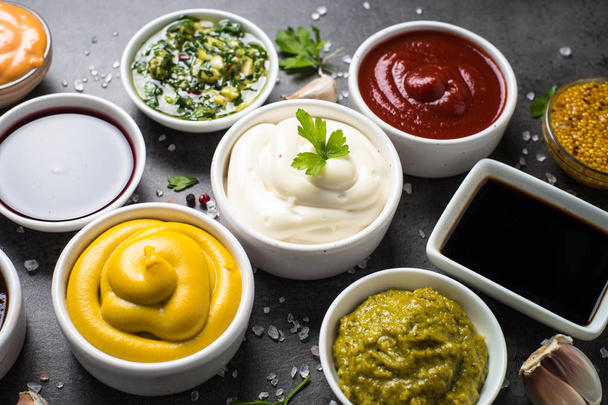 Sauce set assortment - mayonnaise, mustard, ketchup and others t - Photo, Image