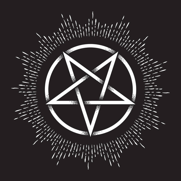 Omgekeerde pentagram of pentalpha of pentangle. Hand getekende stip werk heidense oersymbool van vijf-puntige ster vectorillustratie. Zwart werk, flash tattoo of print ontwerp - Vector, afbeelding