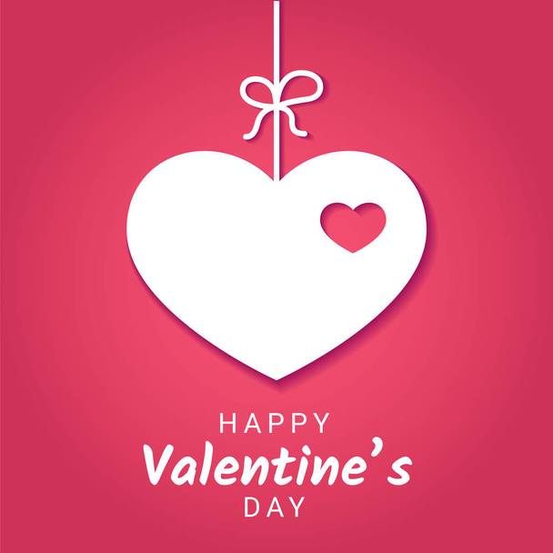 Vector illustration of Valentine Day or love banner with decoration in form of heart hanging on ribbon with bow on pink background. Romantic vector illustration for 14 February greeting. - Vektor, obrázek