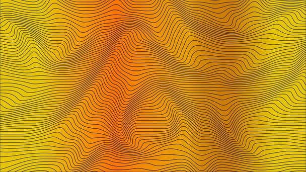Orange and yellow colorful curvy geometric lines wave pattern texture on colorful background. Wave Stripe Background. Abstract background with distorted shapes. Illusion of movement, op art pattern. - 写真・画像