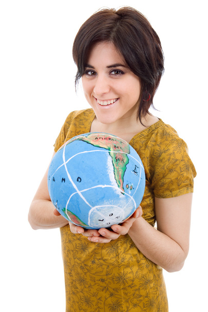 World ipretty young woman holding the world in her hands - Φωτογραφία, εικόνα