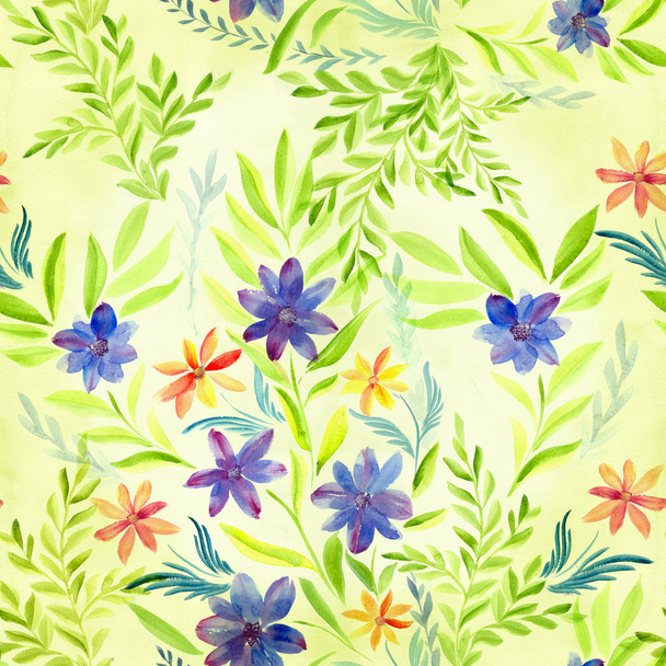 Watercolor. Flowers on a watercolor background. Abstract wallpaper with floral motifs. Seamless pattern. Flower composition. Use printed materials, signs, posters, postcards, packaging. - Foto, immagini