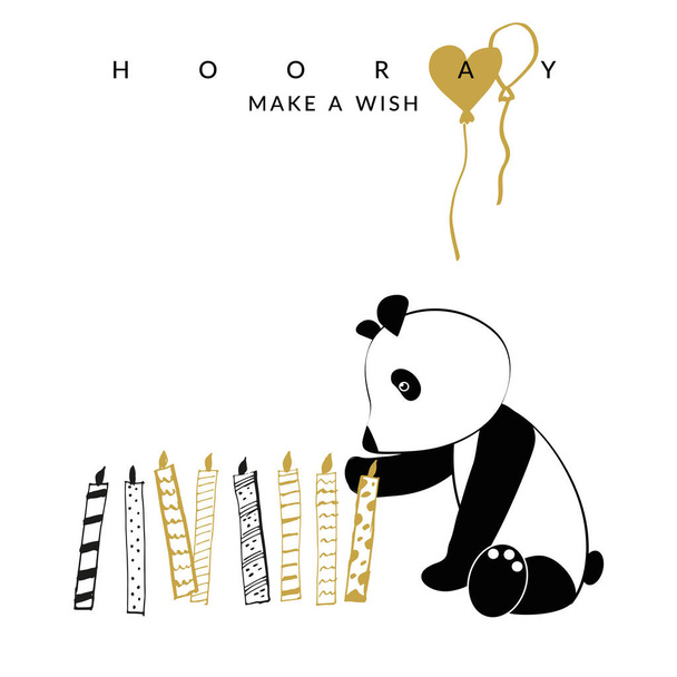 Sweet birthday card with panda and candles - Vector, Imagen