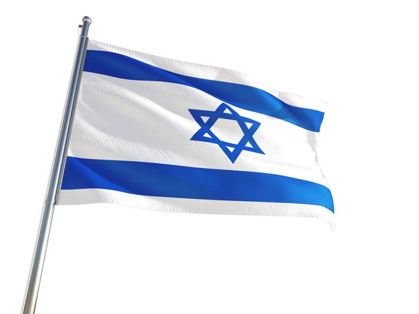 Israel National Flag waving in the wind, isolated white background. High Definition - Photo, Image
