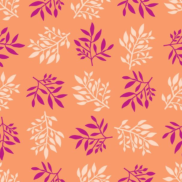 Pretty Boho Leaf Damask Seamless Vector Pattern. Hand Drawn Paper Cut Leaves. Boho Scandi Style Illustration for Trendy Textile Fashion Prints, Hipster Nature Packaging. All Over Pastel Orange Purple - Vector, Image