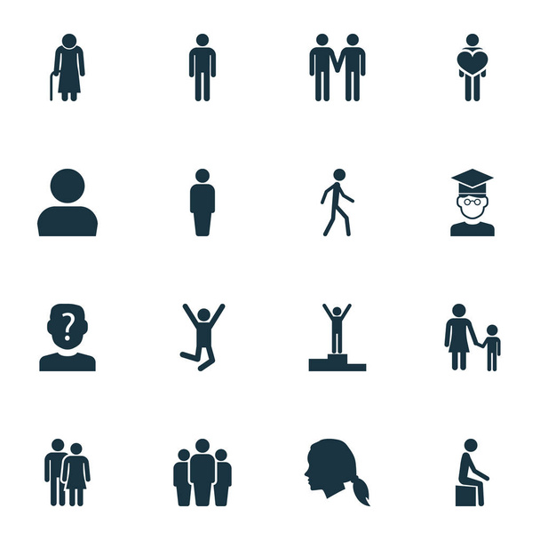 Gente iconos conjunto con usuario, pareja, equipo y otros elementos de la vieja mujer. Iconos de personas ilustración aislada
. - Foto, imagen