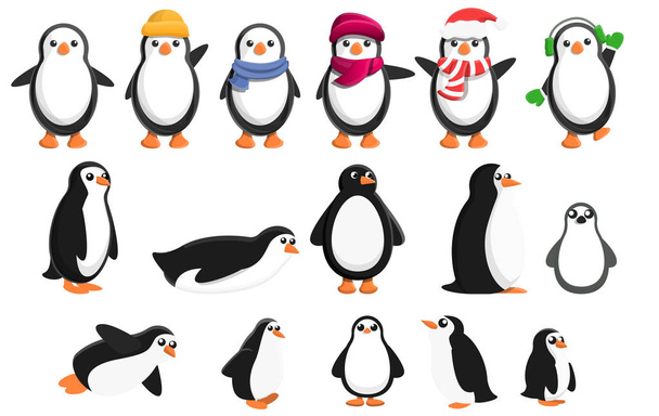 Penguin icons set, cartoon style - Vektori, kuva