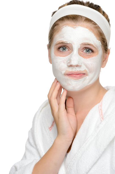 ängstliche Teenager Mädchen Anwendung Gesichtsmaske Reinigung - Foto, Bild