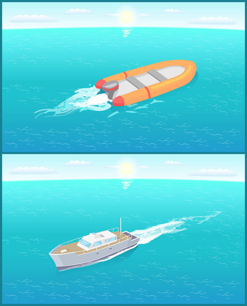 Inflatable Rescue Boat Sailing in Deep Blue Waters - Vector, Image