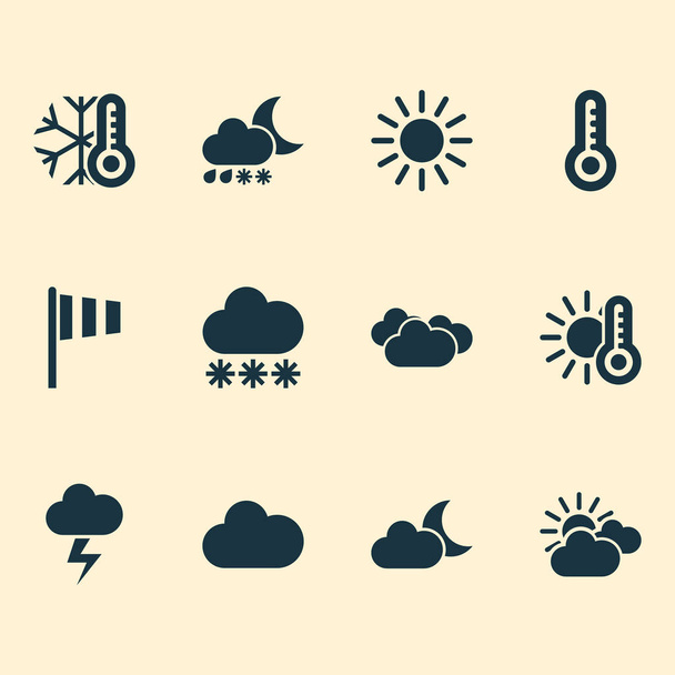 Iconos de aire establecidos con sol, nieve, temperatura y otros elementos solares. Iconos de aire de ilustración aislada
. - Foto, imagen
