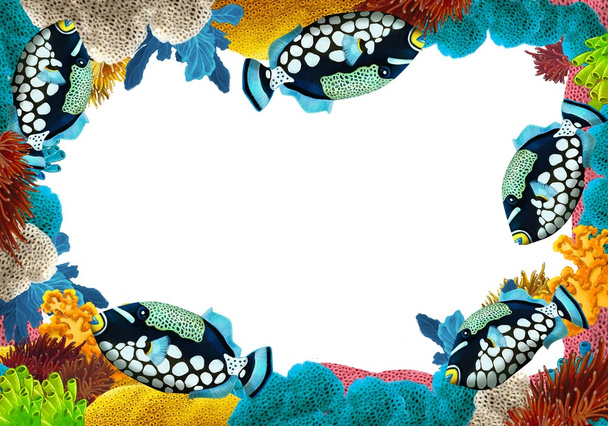 The coral reef - frame - border - illustration for the children - Zdjęcie, obraz
