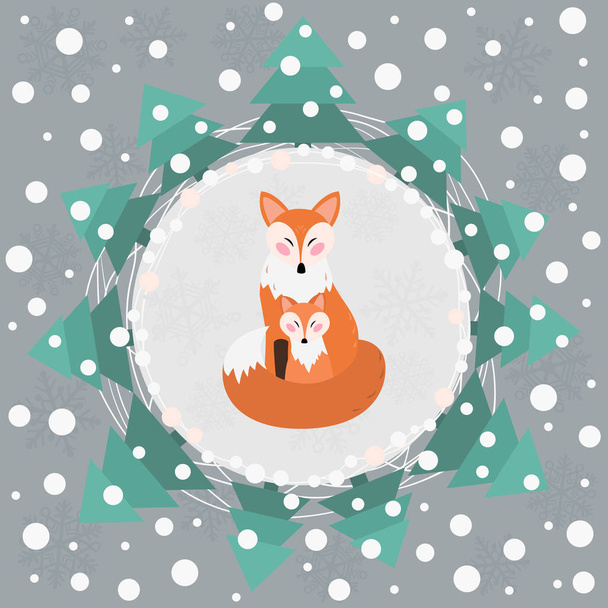 Greeting card for Mother's day with cute foxes, cartoon style - Vektor, kép