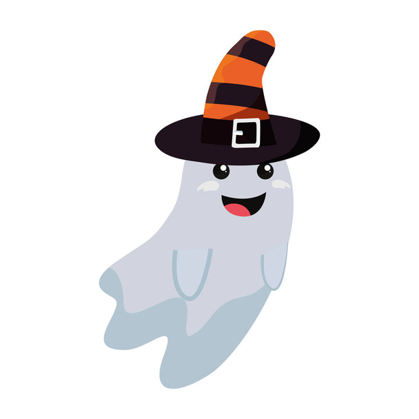 halloween ghost with witch hat - Vector, Image