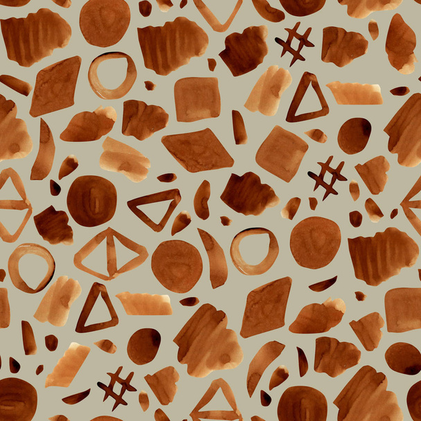 Watercolor brown abstract shapes seamless pattern - Photo, Image