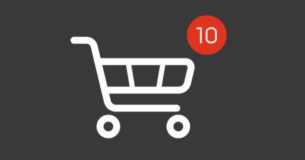 shopping cart icon with counter added online commodity on white background - Footage, Video