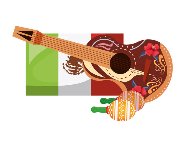 guitar maracas and flag day of the dead vector illustration - Vector, Image