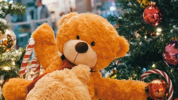 Teddybär als Weihnachtsdekoration in einem Einkaufszentrum - Filmmaterial, Video