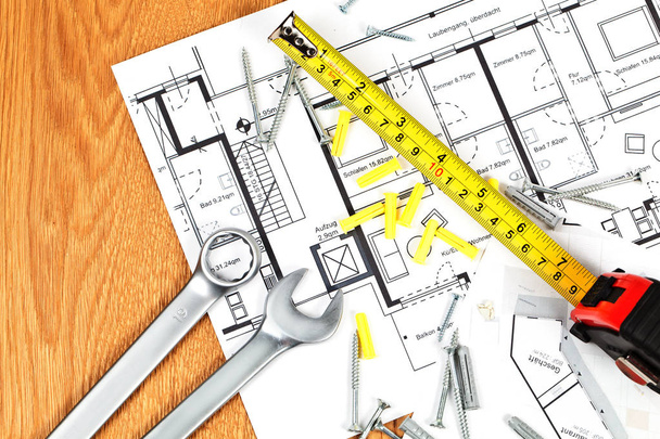 top view of construction tools, maintenance concept - Zdjęcie, obraz