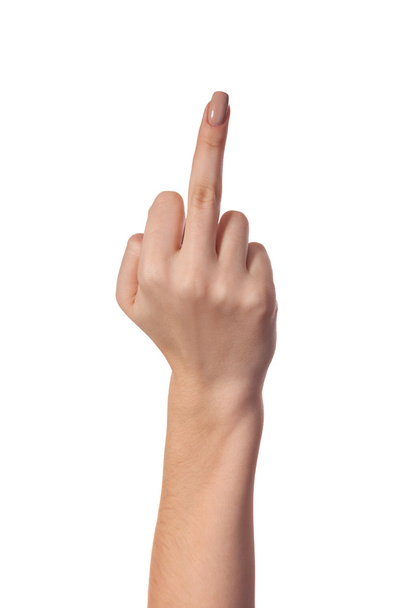 Hand is showing a fig sign isolated on white - Φωτογραφία, εικόνα