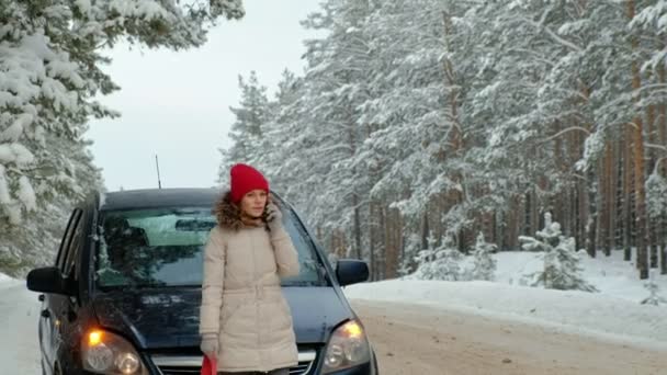 mujer con un coche de paja en la carretera en invierno
 - Imágenes, Vídeo