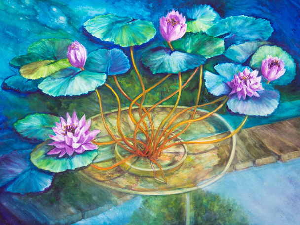 Lily Pond Monet'nin darbeydi, su - Fotoğraf, Görsel