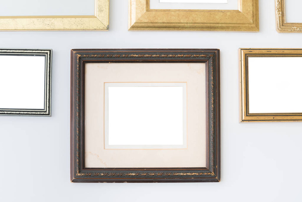 Blank empty frames on white background. Art gallery, museum exhibition white clipping path - Photo, Image