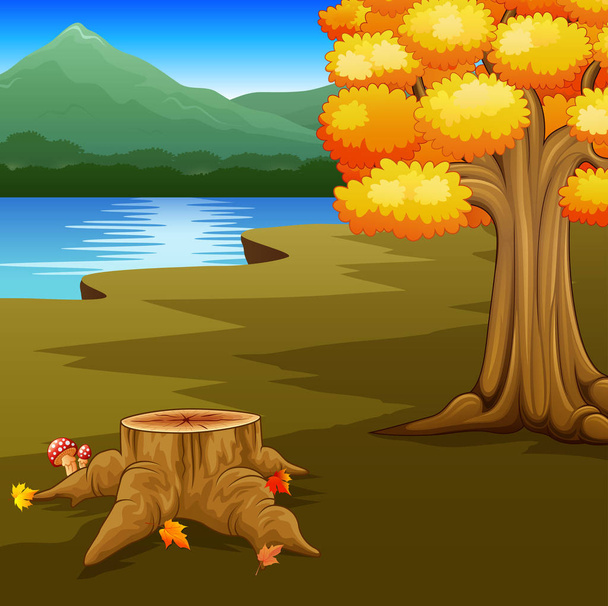川と山の秋の風景 - ベクター画像