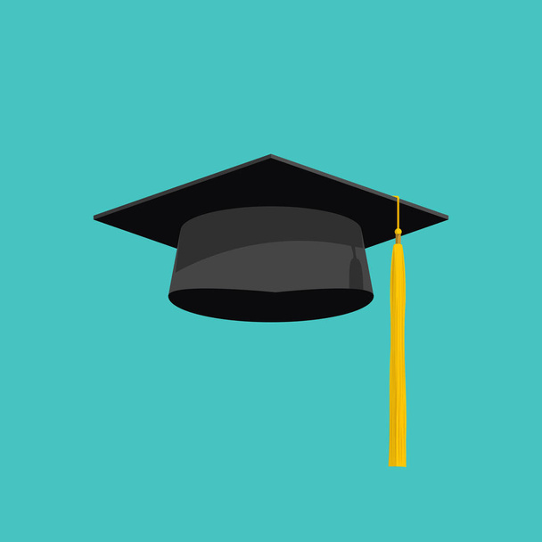 Maturitní čepice vektor izolovaný na modrém pozadí, maturitní čepice s plochým střapcem, akademická čepice, maturitní čepice, maturitní čepice - Vektor, obrázek