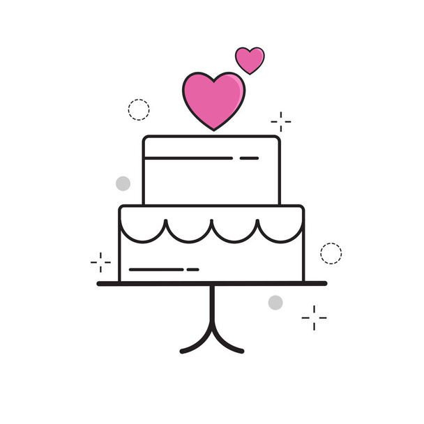 Wedding Icons Cake Love with Outline Filled Style - Vector, Image