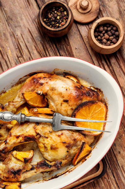 Delicious chicken breasts with orange in baking dish - Photo, Image