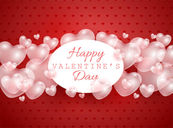 Joyeux Valentin carte cadeau avec rouge et rose en forme de coeur 3D ballons transparents illustration vectorielle de romantique. Belle affiche festive d'amour pour 14 Février
. - Vecteur, image