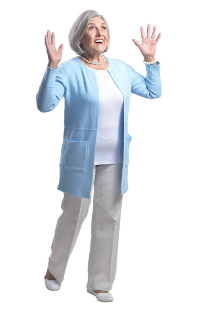 portrait of beautiful senior woman, posing against white background - Foto, afbeelding