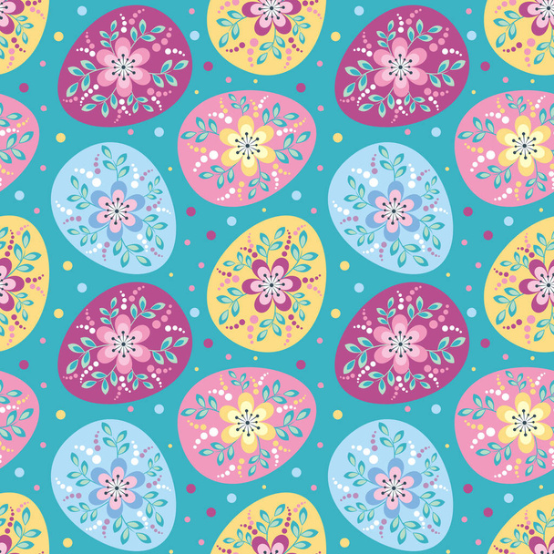 Colorful seamless pattern with the image of Easter eggs. Vector background. - Vektör, Görsel