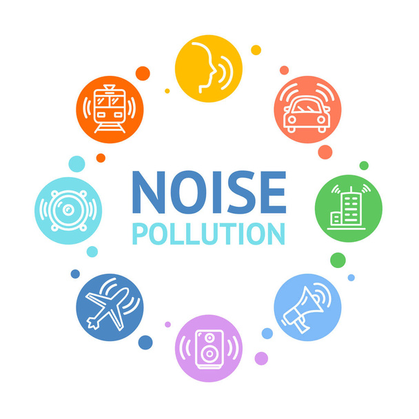 Noise Pollution Concept Card Round Design. Vector - Vektör, Görsel