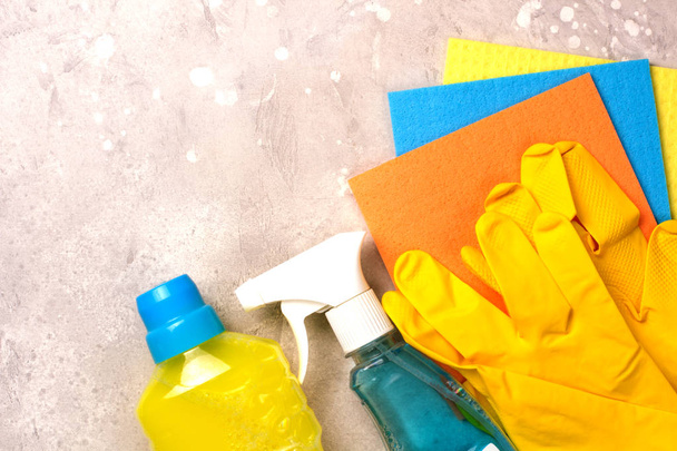 Cleaning set. Spring clean up. On grey background - Foto, imagen