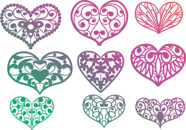 watercolour hearts ZENTANGLE valentines day art - Vector, afbeelding